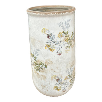 P3083012 Ceramic Long Vase - Yellow Florals and Shadows