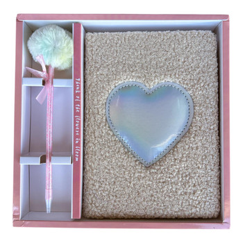 FY13E A5 Plush Notebook Gift Set – Cream with Iridescent Heart