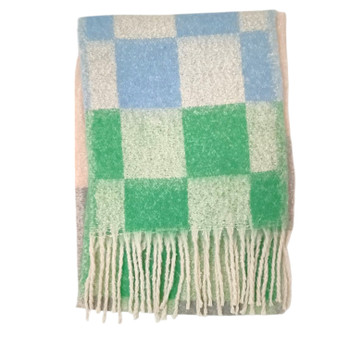 YX2504 Thick Polyester Scarf - Green And Blue Blocks