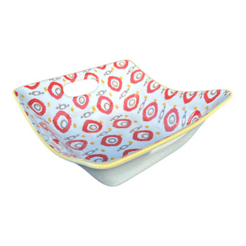 SB105C Ceramic Handled Bowl - Red Circles, Yellow Dots.