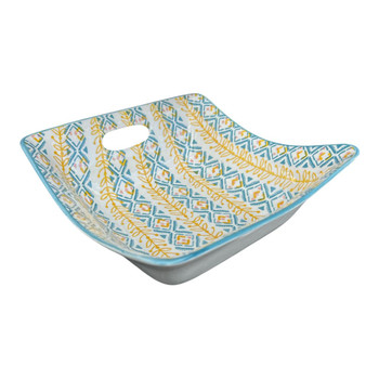 SB125A Ceramic Salad Bowl - Yellow Leaves Blue Lines
