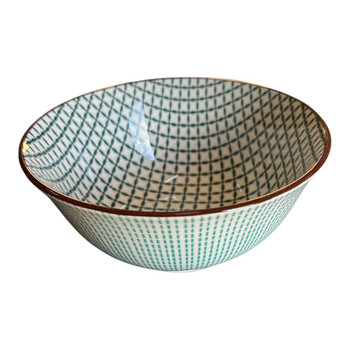 WEB62D Ceramic 7cmh Bowl - Green Crosses Lines