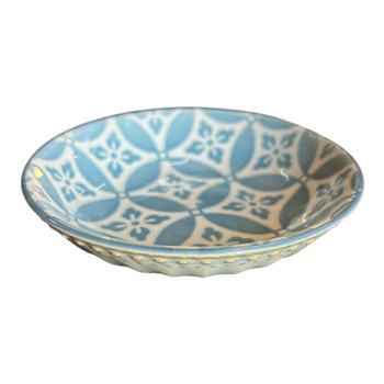 CB387B Ceramic Flat Bowl - Blue Grid Beige Shell