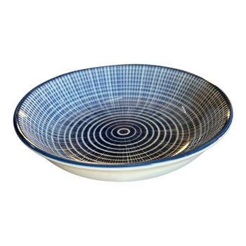 CB387G Ceramic Flat Bowl - Blue And White Lines