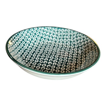 CB387P Ceramic Flat Bowl - White Green Dots