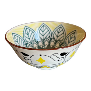 WEB66A Ceramic Bowl - Green Flower, Black Bird