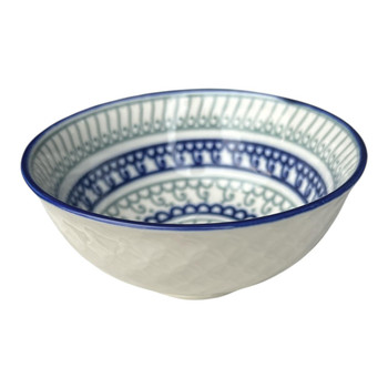 WEB45B Ceramic Bowl - Green And Blue Lines Hooks.