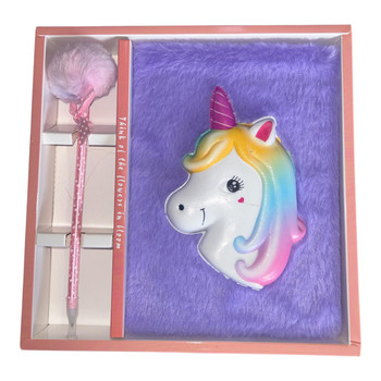 FY2515B Notebook Giftset - Purple Fluff Unicorn Head