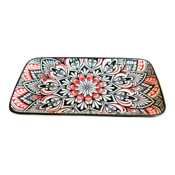 ZY007A Ceramic Rectangle Plate - Red And Black Flower Mandala