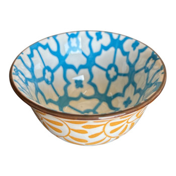 ZY057B Tiny Ceramic Bowl - Flue White Flowers, Orange Leaf Twirls