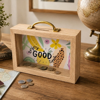 1560D Rectangle Wooden Money Box – Enjoy the Good Times