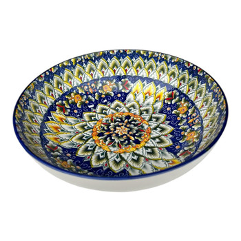 ZY020A Ceramic Fruit Bowl - Green Blue Orange Leaves Mandala