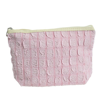 MUB331B  Polyester Textured Fabric Zip Pouch - Pink