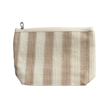 MUB333E Striped Woven Zip Pouch - Light Brown And Beige
