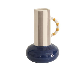 20F4422 Ceramic Vase - Stripe And Navy Base Pitcher