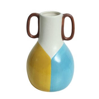 21D0841 Ceramic Vase with Dual Handles - Yellow And Blue