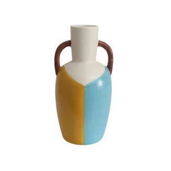 21K004 Ceramic Tall Dual-Handle Vase – Yellow And Blue