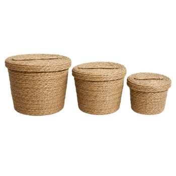 GY01 Round Woven Storage Basket Set of 3 with Lids