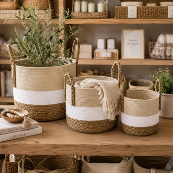 GY101 Woven Storage Basket Set (Set of 3) – Natural, White & Brown