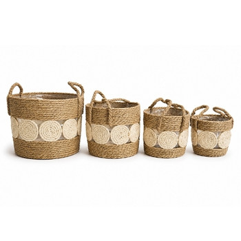 GY401 Woven Baskets (Set of 4) - Brown And White Spiral Detail