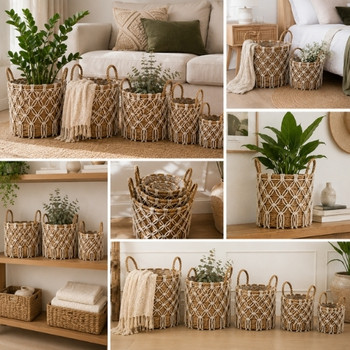 GY501 Woven Baskets (5 Pieces) - Macrame Overlay
