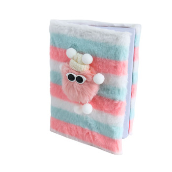 HH12D A5 Novelty Striped Notebook - White Hat Pink Puffer
