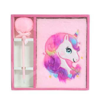 HH17B A5 Unicorn Plush Journal & Pen Gift Set - Pink