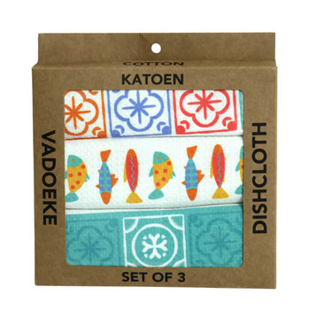 DCBOX45 Dishcloth Box (Set 3) - Red And Yellow Fishes