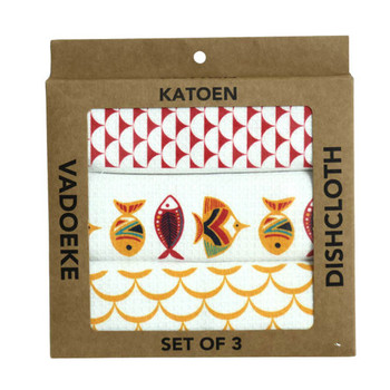 DCBOX45 Dishcloth Box (Set 3) - Red And Yellow Fishes