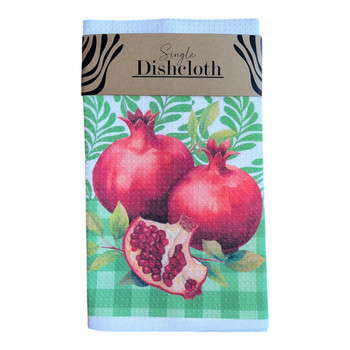 DISHT21 Single Printed Dishcloth - Green Pomegranate
