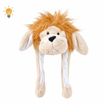 CH2E Polyester Animal Light Up Squeeze Hat - Hairy Beige And Brown Dog