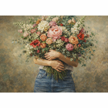 PLACEML413 Disposable Placemat - Lady Holding Bouquet