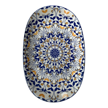 ZY008F Ceramic Oval Plate - Indigo Filigree