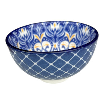 ZY059T Mini Ceramic Bowl - Blue Diamonds, Flowers