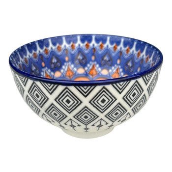 ZY059U Mini Ceramic Bowl - Black Diamonds, Orange Blue