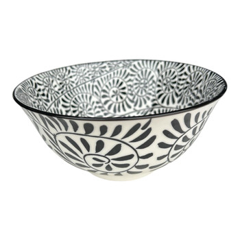 WEB62H Ceramic 7cmh Bowl - Black Leaf Swirls
