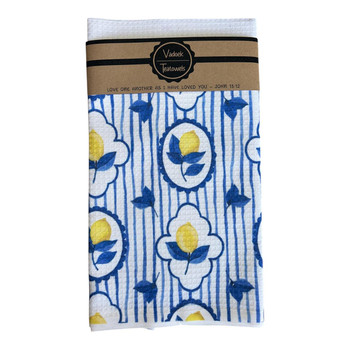 DISHT30 Single Printed Dishcloth - Blue Frame Lemons