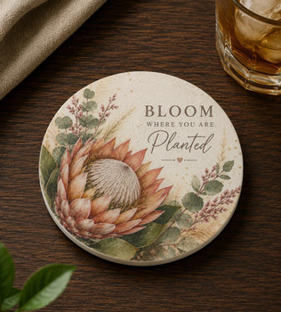 COAST10 Wooden Coaster Set of 6 – Protea Floral – Bloom Where You Are Planted