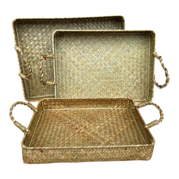 GY060 Woven Tray Set of 3 – Natural Carry Handles