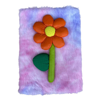 6541D A5 Notebook Tie-Dye Faux Fur Cover - Orange Flower