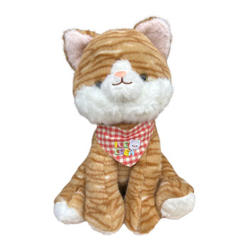SK23930 Plush Soft Toy 30cm – Orange Stripe Cat Gingham Bandana