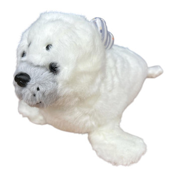 SK37030 Plush Soft Toy 30cm – White Seal with Purple Striped Bow