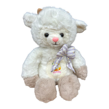 SK35550 Plush Soft Toy 50cm – White Lamb, Purple Striped Bow