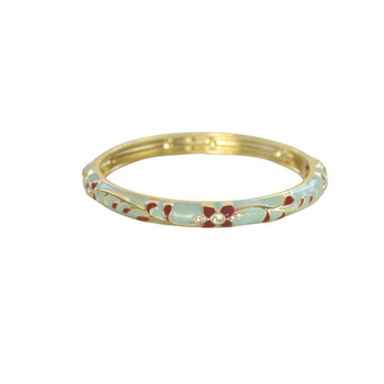 S2025177A Hinged Enamel Bangle Bracelet – Mint Green & Burgundy Floral
