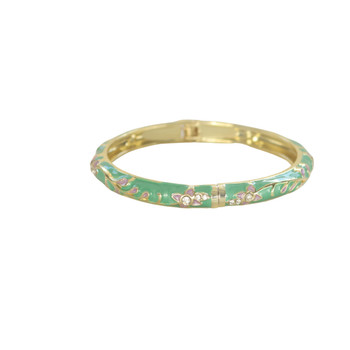 S2025177B Hinged Enamel Bangle Bracelet – Emerald Green & Lilac Floral