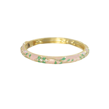 S2025177E Hinged Enamel Bangle Bracelet – Blush Pink & Sage Green Floral