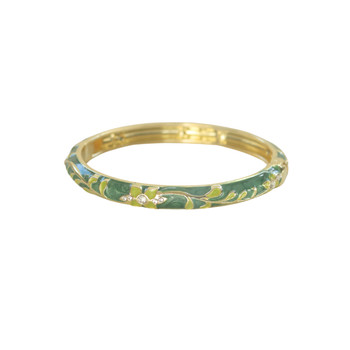 S2025177F Hinged Enamel Bangle Bracelet – Forest Green & Lime Floral