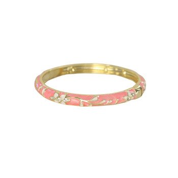 S2025177H Hinged Enamel Bangle Bracelet – Coral Pink & Ivory Floral