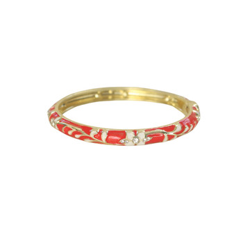 S2025177I Hinged Enamel Bangle Bracelet – Ruby Red & Ivory Floral