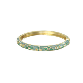 S2025211AB Hinged Enamel Bangle Bracelet – Sage Green Floral